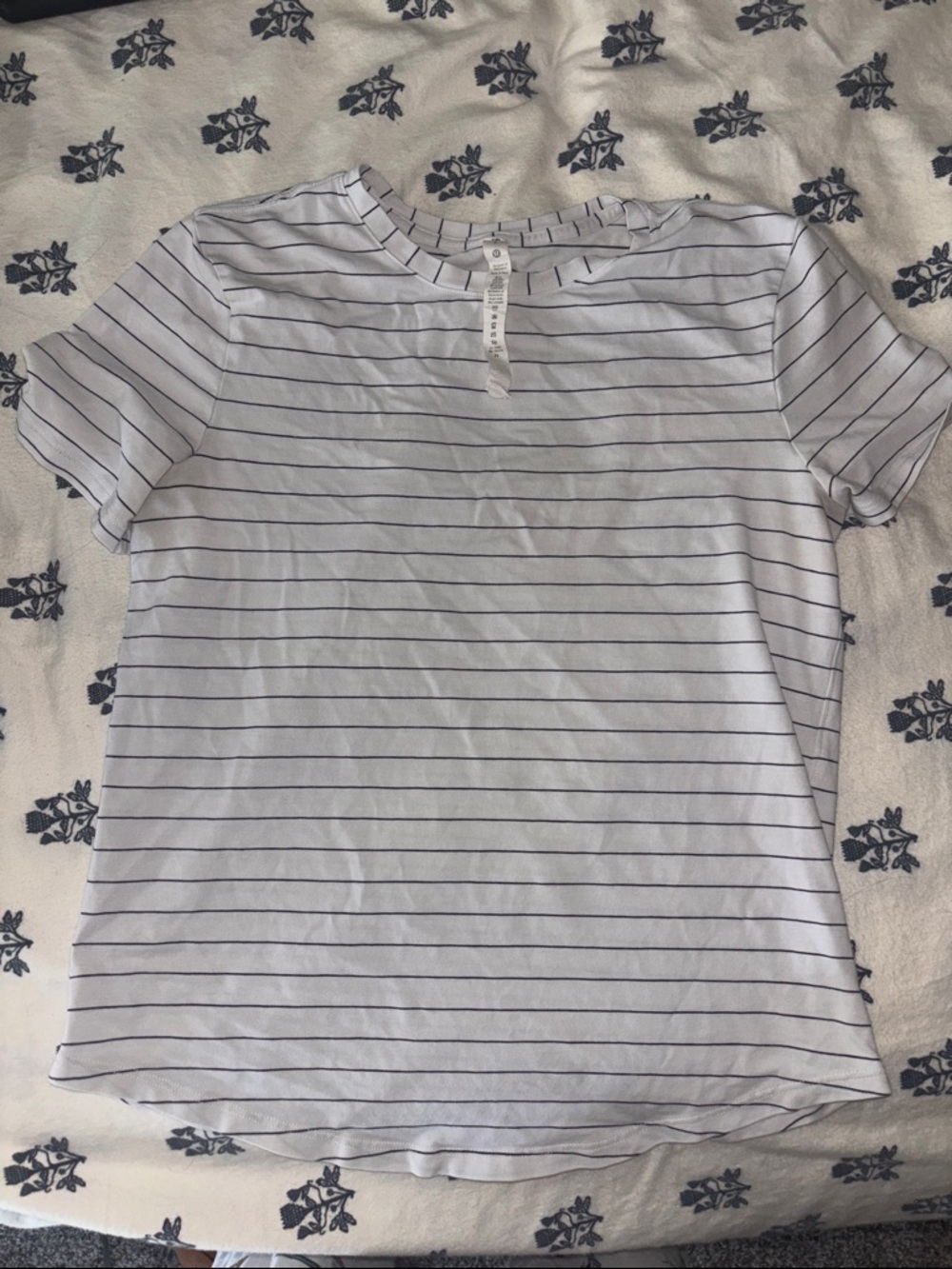 lululemon athletica White Short-Sleeve Tee with Navy Stripes